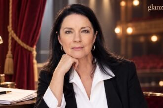 Sabine von Maydell in einem redaktionellen Theater- und Schreibsetting