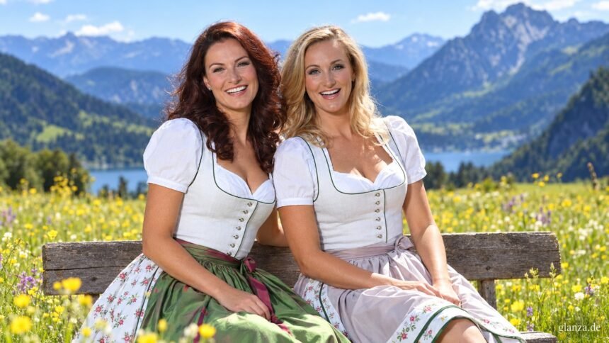 Sigrid und Marina vor einer Alpenlandschaft – KI-bearbeitetes redaktionelles Doppelporträt